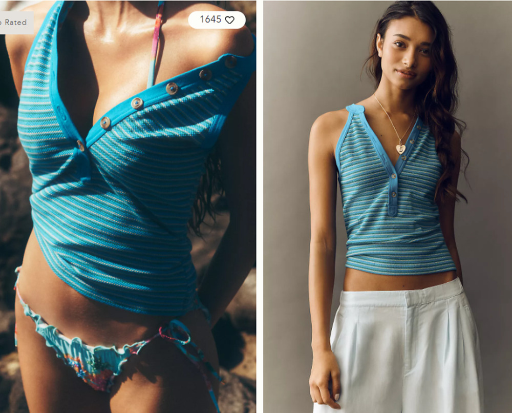 Anthropologie Pilcro Henley Halter Tank Top Blue Green Striped Small 4-8
